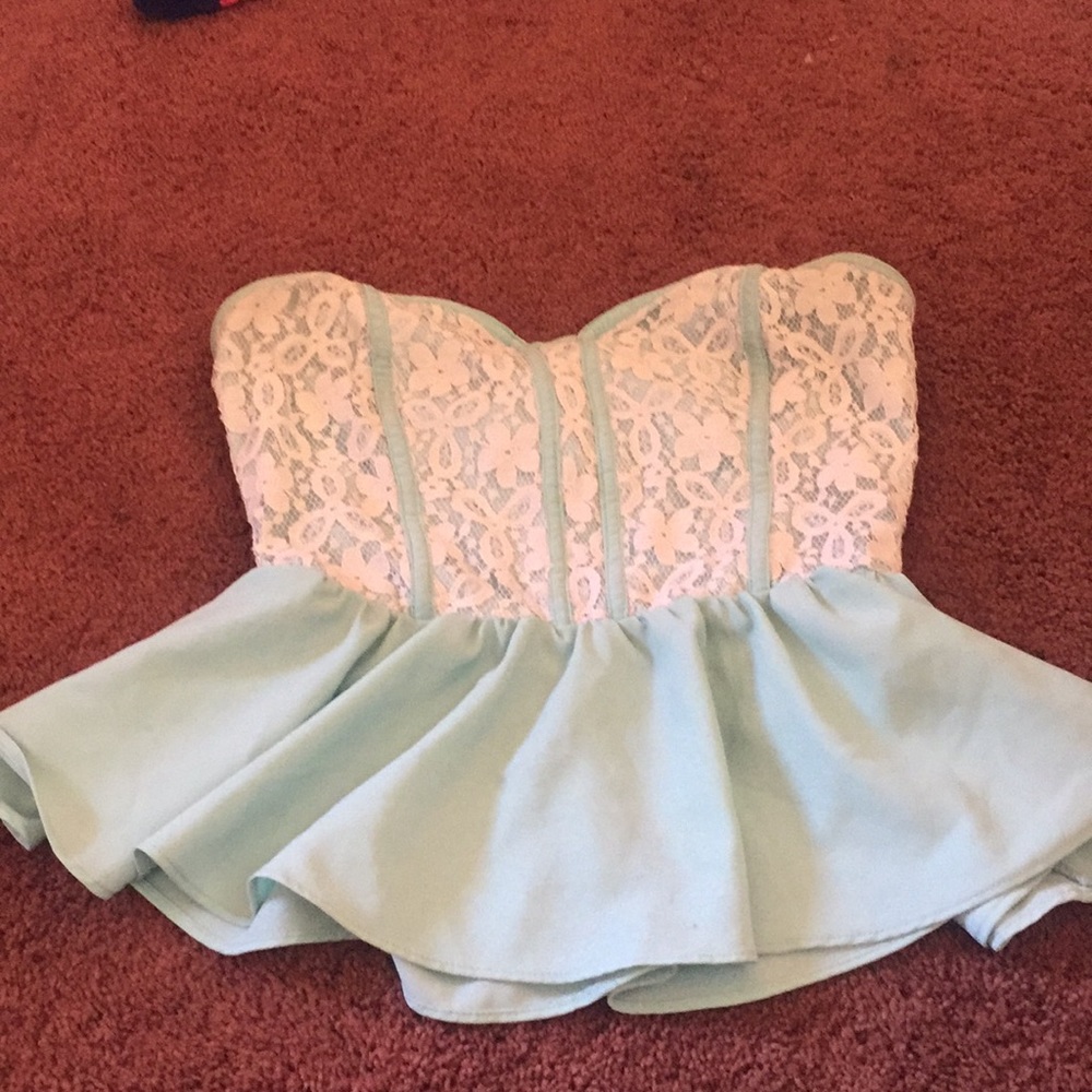 Blue lace strapless top